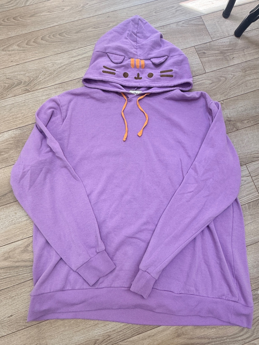 Pusheen Lavender Cat-Face bat wing Zip Hoodie with Orange Drawstrings 2XL